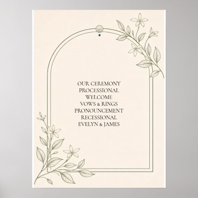 Stor Typs Botanisk Ceremoni Program Bröllopsskylt Poster (Framsidan)