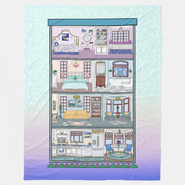 Stor Ull Dollhouse Blanket Fleecefilt (Framsidan)
