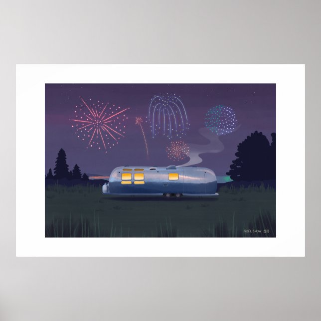 Stor utskrift av resetrailer Silver RV och Nattuts Poster (Framsidan)
