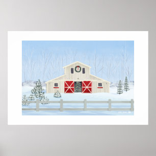 Stor utskrift av Winter Snowy jul Barn Extra Poster