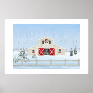 Stor utskrift av Winter Snowy jul Barn Extra Poster