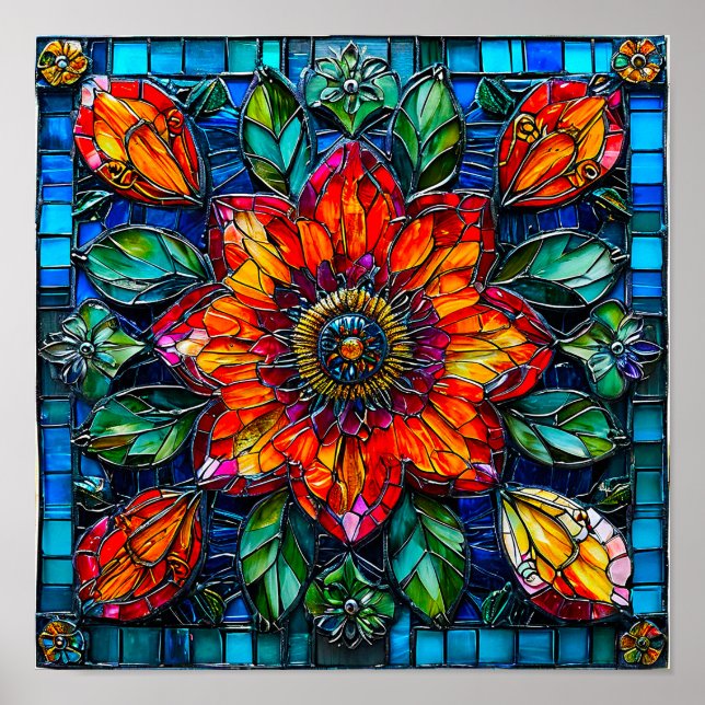 🌸 Stor utsmyckad blomsterornament Elegant dekorat Poster (Framsidan)