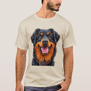 Stor, uttrycksfull hund med en livfull, glänsande  t shirt