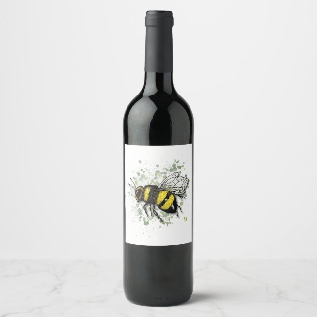 Stor Vacker Humla BEE, Digital Ritning Vinflaska Etikett (Framsida)