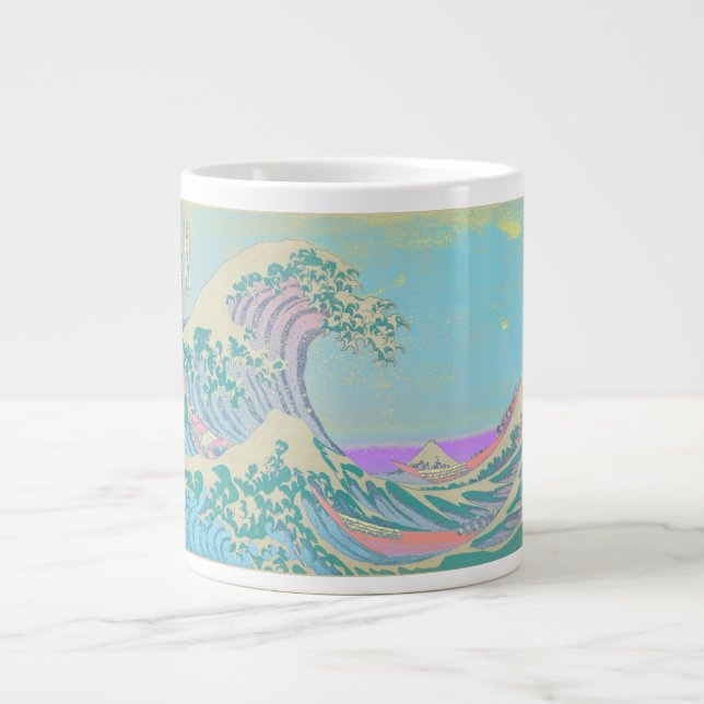Stor våg Pastell Benporslinsmugg Jumbo Mugg (Framsidan)