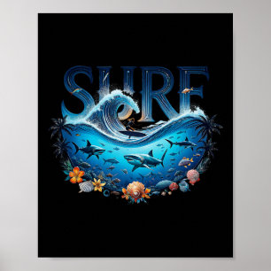 Stor våg surfing strand älskare surfare grafisk su poster