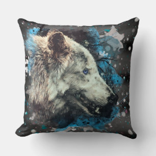 *~* Stor Varg Totem Blue Abstrakt Polyester Boho Kudde