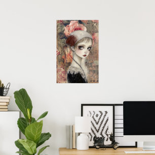 Stor Victorian Gothic Girl & Blommigts Poster