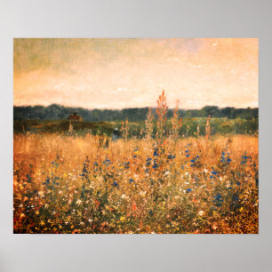 Stor Vintage Botanisk Guld Fält Blommig Grönska Poster
