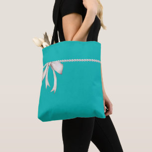 Stor vit båge Tiffany-Inspirerad Aqua-handväska Tygkasse