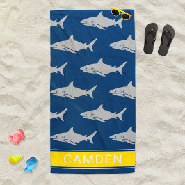 Stor Vit Hajflottilj Navy Gul Monogram Namn