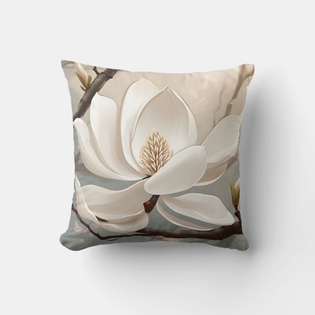 Stor vit Magnolia Flower Kudde (Framsida)