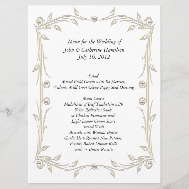 Stor vit- och för solbrännabröllopbord meny (Framsida)