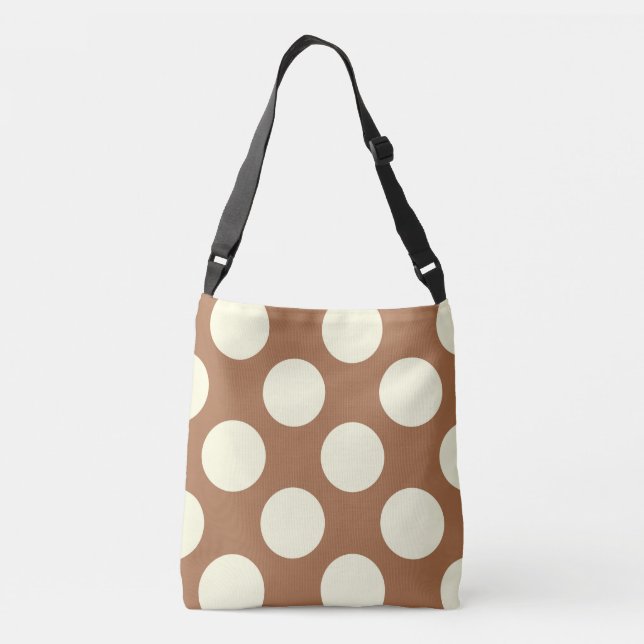 Stor vit polka dots-design på brunt axelväska (Baksida)