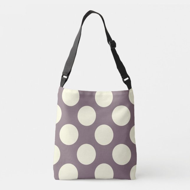 Stor vit polka dots-design på lila axelväska (Baksida)