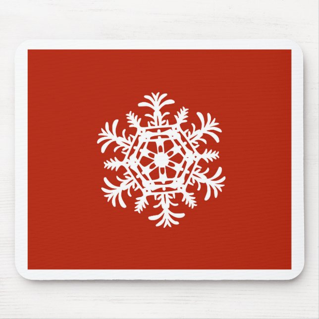 Stor vit snöflinga på rött musmatta (Framsidan)