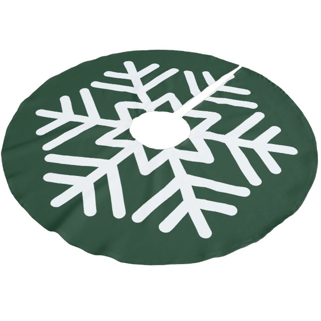 Stor vit snöflinga på skogsgrön julgransmatta borstad polyester (Vinklad)