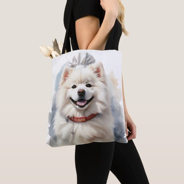 STOR VITFLUFFY SAMOYED HUND TYGKASSE (Närbild)