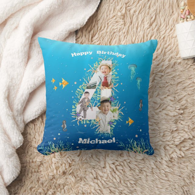 Stora 4e födelsedagen-fotokollage under havet kudde (Filt)