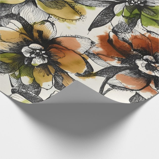 Stora abstrakta blommor i alkohol tvätt penna och  presentpapper (Hörn)