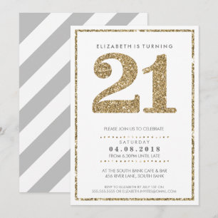 STORA ÅLDERSNUMMER INBJUDAN moderna 21 guld glitte
