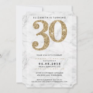 STORA ÅLDERSNUMMER marmor modern 30 guld glitter Inbjudningar