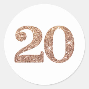 STORA ÅLDERSNUMMER, moderna 20 ro guld glitter Runt Klistermärke