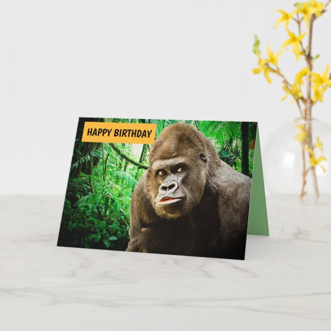 STORA APE FUNNY GORILLA BIRTHDATABAS FÖR HONOM KORT (Gul blomma)