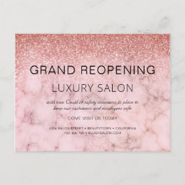 Stora återöppningen Rosa Guld Glitter Salon Meddelande Vykort
