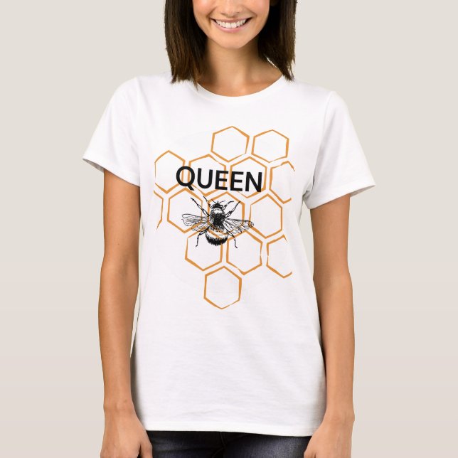 Stora bin och Honeycomb med ord ’Queen Bee’ T Shirt (Framsida)