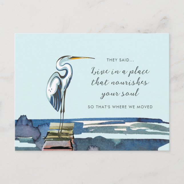 Stora blå häger strand Ny adress Meddelande Vykort (Framsida)