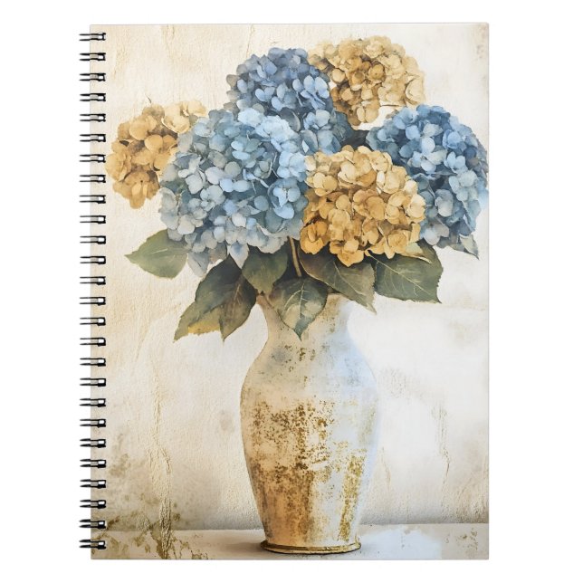 Stora Blå Hortensia Blommor Anteckningsbok (Framsidan)