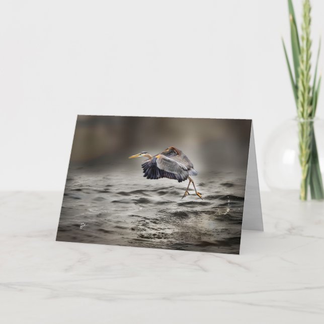 Stora blåhägern dansar över den tomma sjön helgkort (Framsida)
