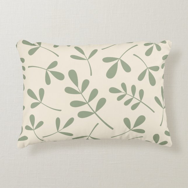 Stora blandade gröntlöv på kräm- mönster prydnadskudde (Framsidan)