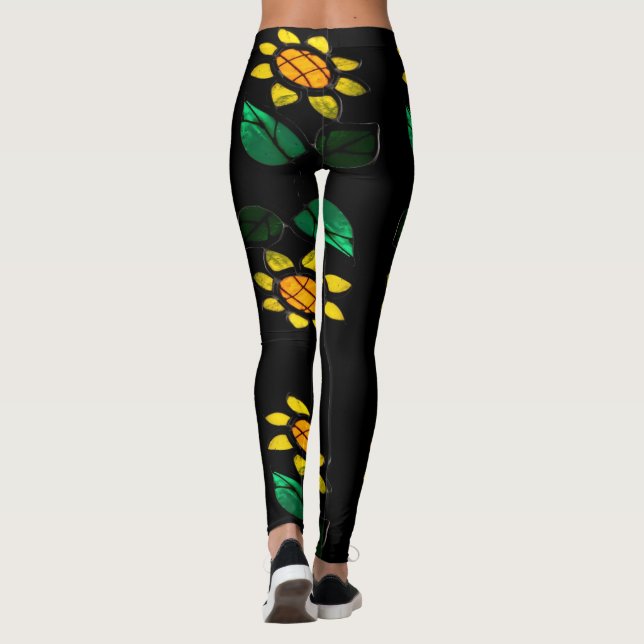 Stora blommor, glasvart, svart baljgods leggings (Baksida)