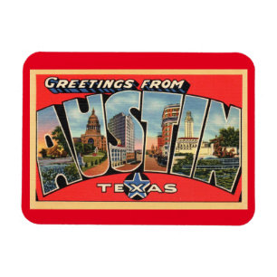Stora Brev Hälsning Austin Texas Vintage Stil Magnet