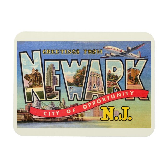 Stora Brev Hälsning, Newark, NJ-Vintagen Magnet (Horisontell)