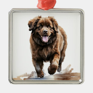 STORA BROWN NEWFOUNDLAND HUND JULGRANSPRYDNAD METALL