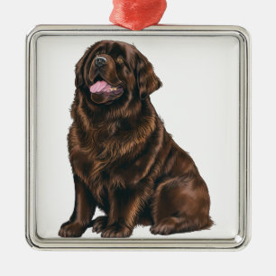 STORA BROWN NEWFOUNDLAND HUND JULGRANSPRYDNAD METALL