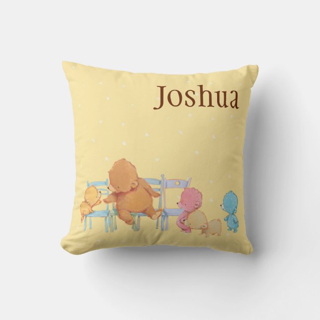 Stora bruna stolar för björn- & vänaktie fyra kudde (Framsida)