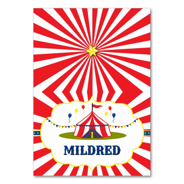 Stora cirkus-karnival 1:a födelsedagekort bordsnummer (Framsidan)