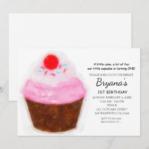 Stora Cupcake & Körsbär Vattenfärg Festinbjudninga Inbjudningar