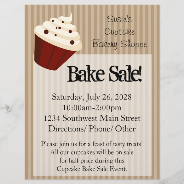 Stora cupkakor, soft Mocha Rand Bake Sale Flyers (Framsidan)