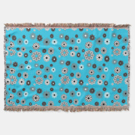 Stora daisy av turkos-blommor med svart färg mysfilt