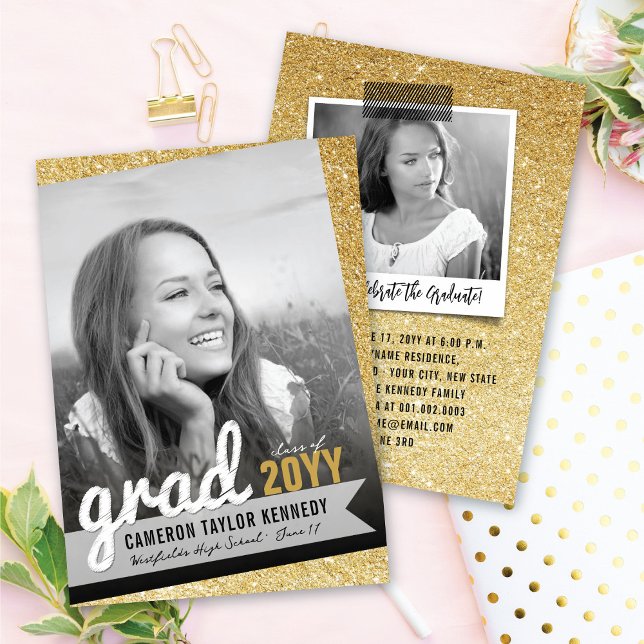 Stora examensklotter Guld glitter examensfest Inbjudningar (Skapare uppladdad)
