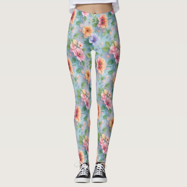 Stora färgglada pappersblommor leggings (Framsida)