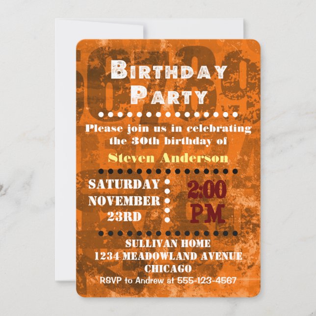 Stora fet nummer på Brown Orange Birthday Inbjudan (Framsida)