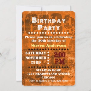 Stora fet nummer på Brown Orange Birthday Inbjudan