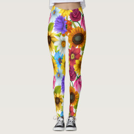 Stora, feta, botaniska färgade blommor leggings