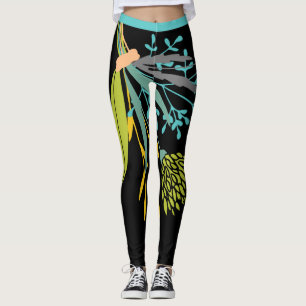 Stora feta kalkhaltiga gröna blå botaniska baljv leggings
